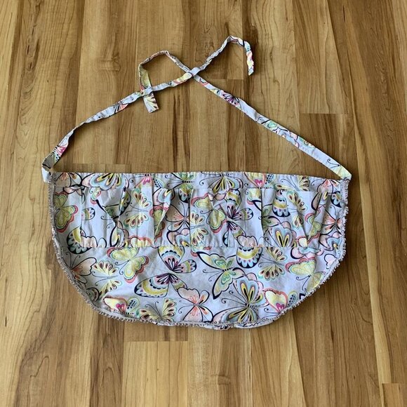 Apron Egg Colorful Butterflies 6 Pockets Ruffle Country Farm - Picture 1 of 7